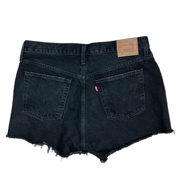 Levis 501 Shorts‎ Women’s 33 Black Distressed Button Fly High Waisted Dark Wash - Picture 7 of 9